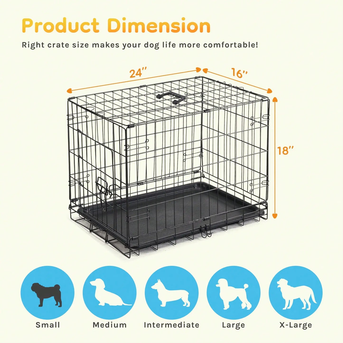 24-Inch Single-Door Dog Crate–Durable Metal Pet Kennel With Secure Lock, Foldable Design, Removable Tray For Easy Cleaning, Portable Puppy Cage For Small Dogs, Ideal For Training & Travel