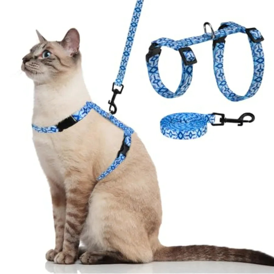 Cat Harness with Leash and Collar Set - Escape Proof Adjustable H-shped Cat Harness with Star and Moon Pattern Glow in The Dark
