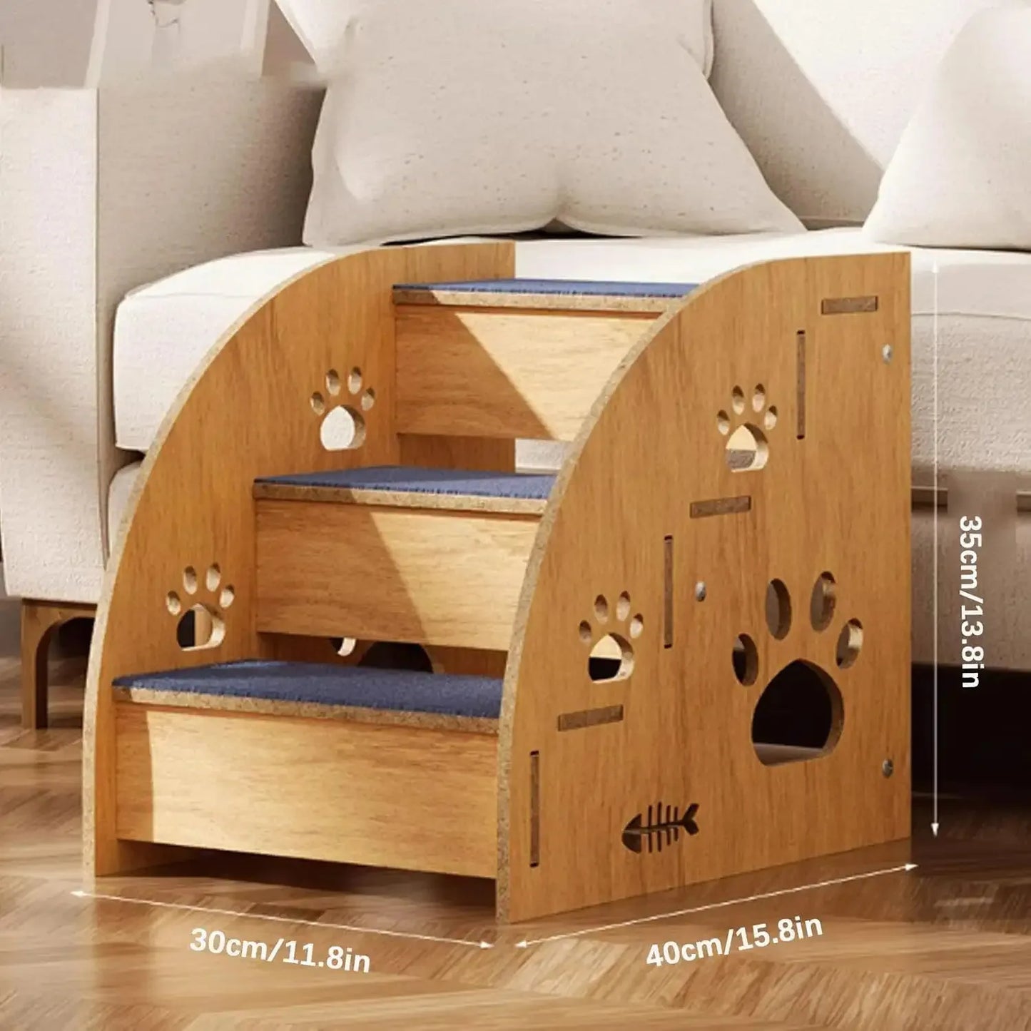 Multi-Level (2-4 Steps) Solid Wood Pet Stairs with Ramp & Thickened Safety Rails - Non-Slip Dog & Stairs Suitable for Bed/Sofa,