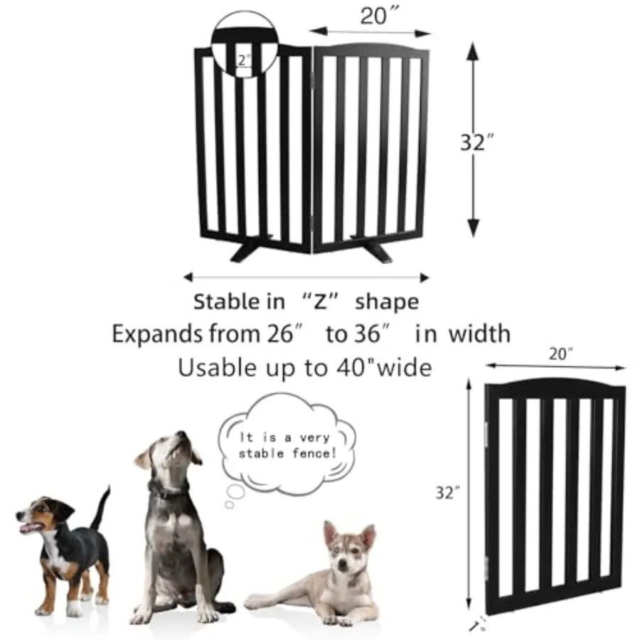 Freestanding Dog Gate IndoorDoggie Gate Foldable Pet Gates for Doorways Stairs or Hallways Wooden Black Pet Gate for the House