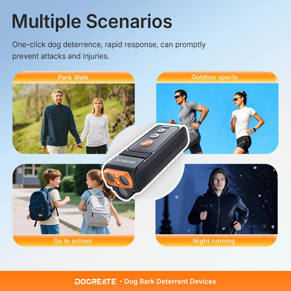 DOCREATE DR32B 3-in-1 Dog Repellent Ultrasonic Anti-Bark Trainer 25KHz 10M Range 900mAh USB-C Rechargeable with LED Flashlight