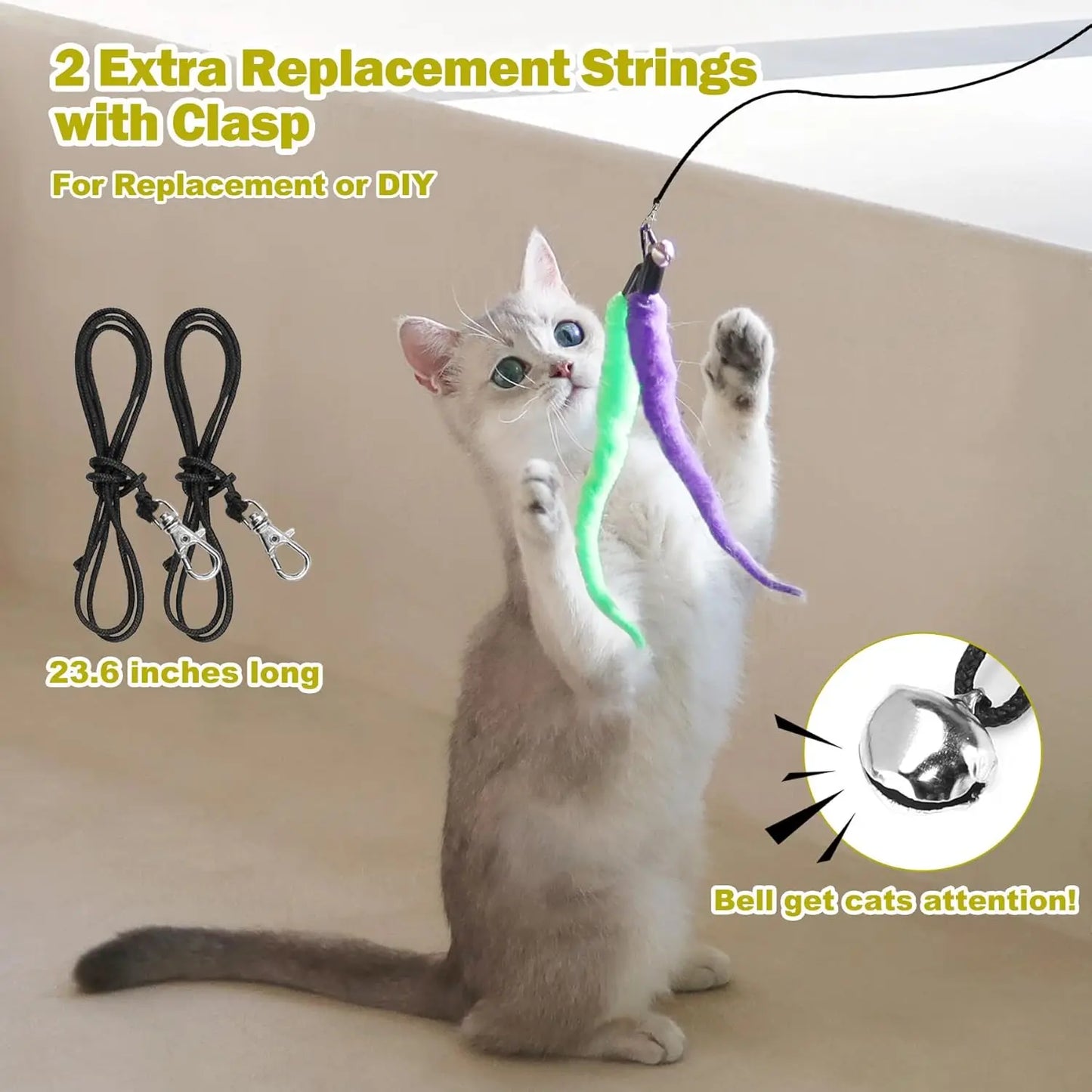 Cat Toys for Indoor Cats, Interactive Cat Toy 2PCS Retractable Wand Toy and 9PCS Cat Feather Toys Refills, Funny Kitten Toys Cat