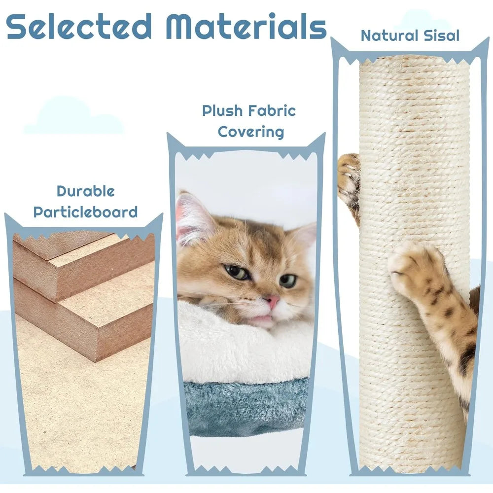 45.5in Ocean-Themed Cat Tree,Multi-Level Tower with Shark Nest,Star Perch & Jellyfish Hammock,Plush Furniture for Indoor Kitty