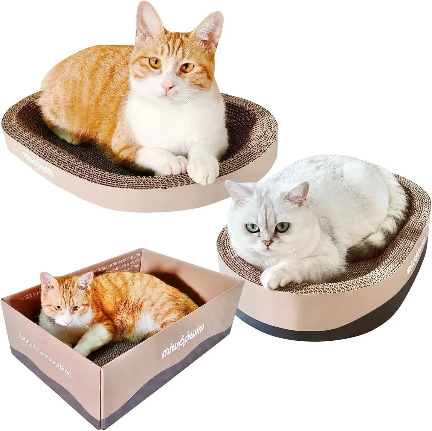 3PCS Cat Scratcher Cardboard, Oval Cat Scratch Pad Bowl Nest for Indoor Cats, Round Cat Scratching Board Corrugated Lounge Bed, Furniture Protector for Couch