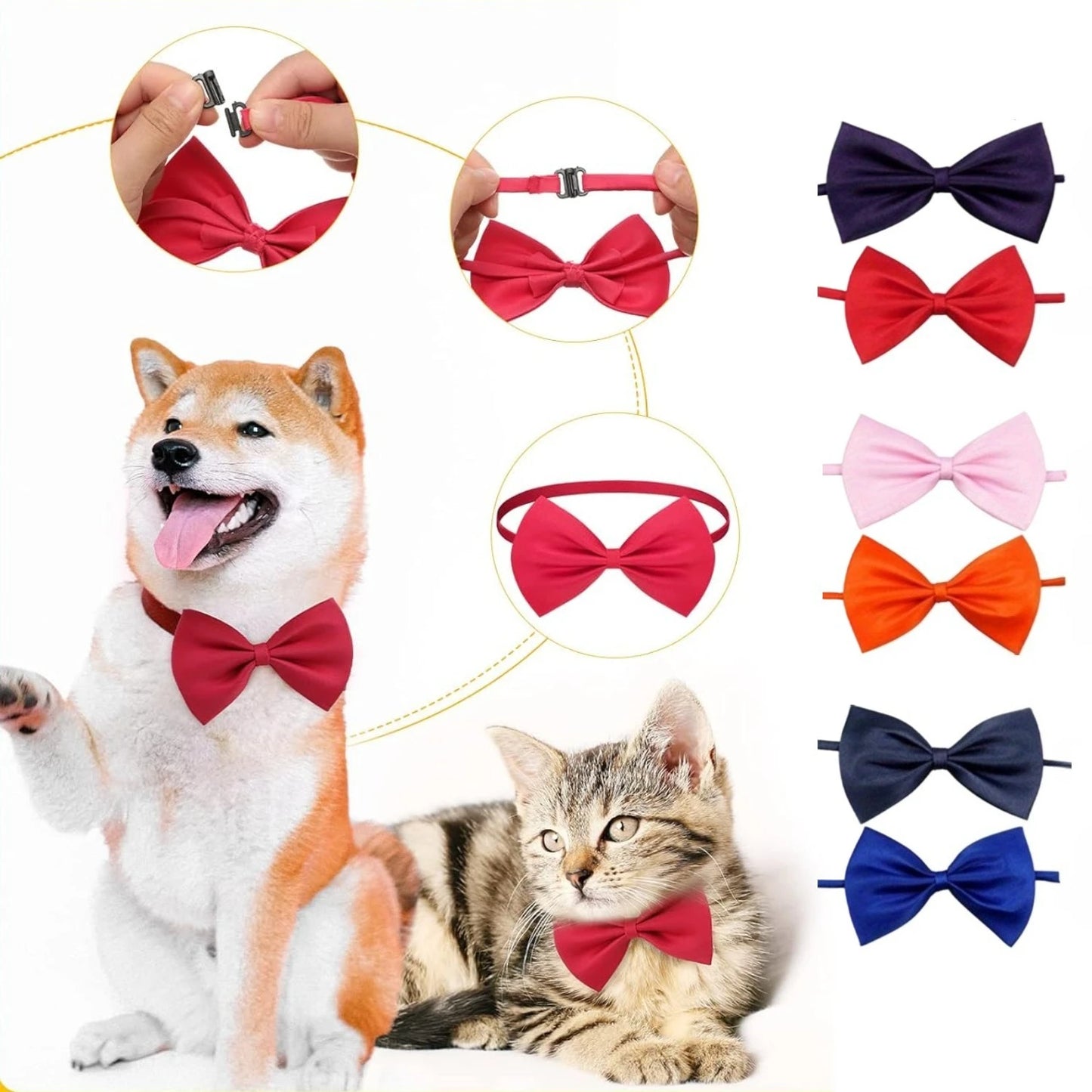 50 Pcs Dog Bow Ties Collar Christmas Adjustable Pet Bowtie Cat Neckties Bulk for Small Medium Puppy Cats Grooming Accessories