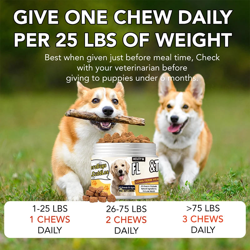 Dogs Chewables, Flea and Tick Prevention for Dogs, Dog Allergy Chews, Dog Itching Skin Relief & Skin Repair, Flea Treatment Dogs