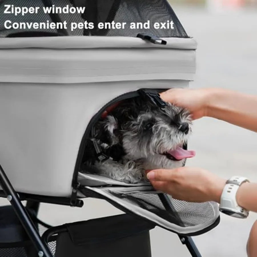 Pet Stroller for Medium Small Dogs/Cats - 4 Wheels Foldable Dog Stroller with Storage Basket, Dog/Cat Carrier, Adjustable Handl