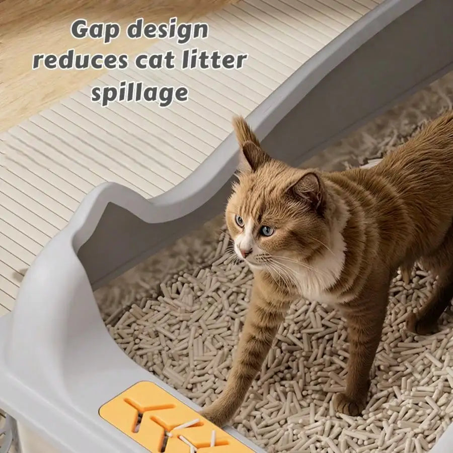 XL Stainless Steel Cat Litter Box with High Sides, Semi-Enclosed Privacy Design, Mat and Scoop for Large Cats, Multi-Cat Homes