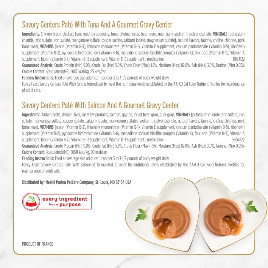 Purina Savory Centers Wet Cat Food Pate Variety Pack With Chicken, Salmon, Beef, and Tuna Pate with Gravy Center, 3 oz Cans
