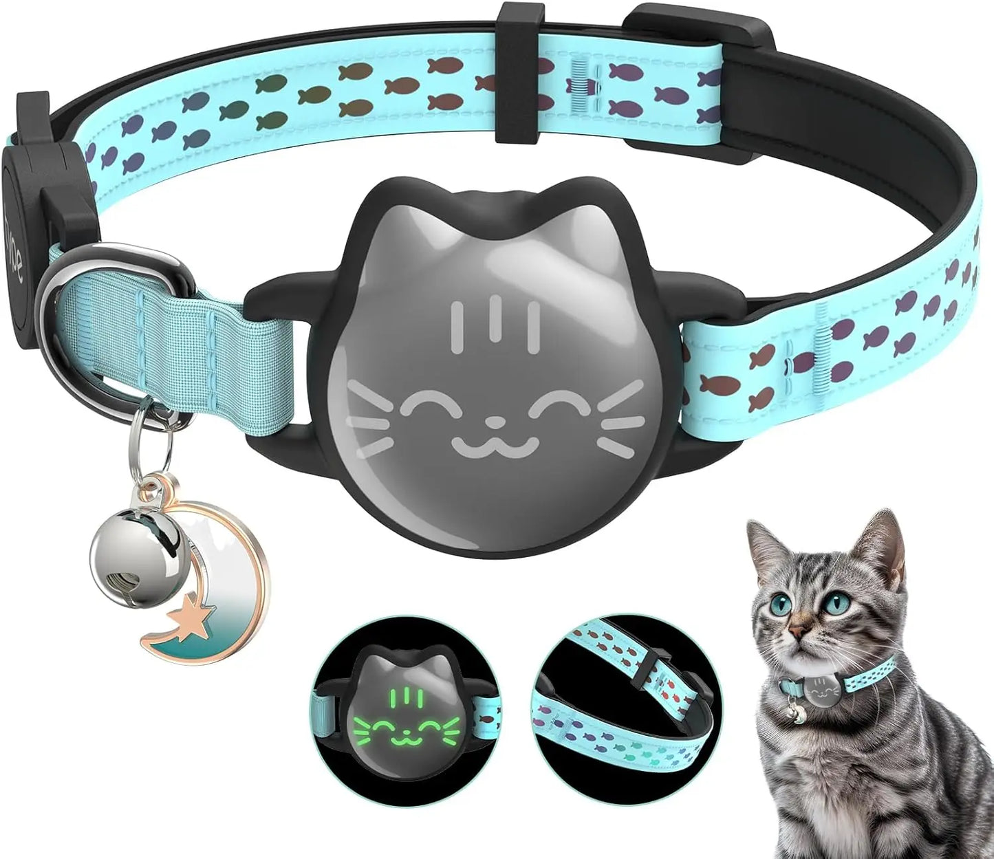 AirTag Cat Collar Breakaway, Reflective Cat Collar Compatible with Apple AirTag 1st & 2nd Gen, Hidden Holder with Bell, Lightwei
