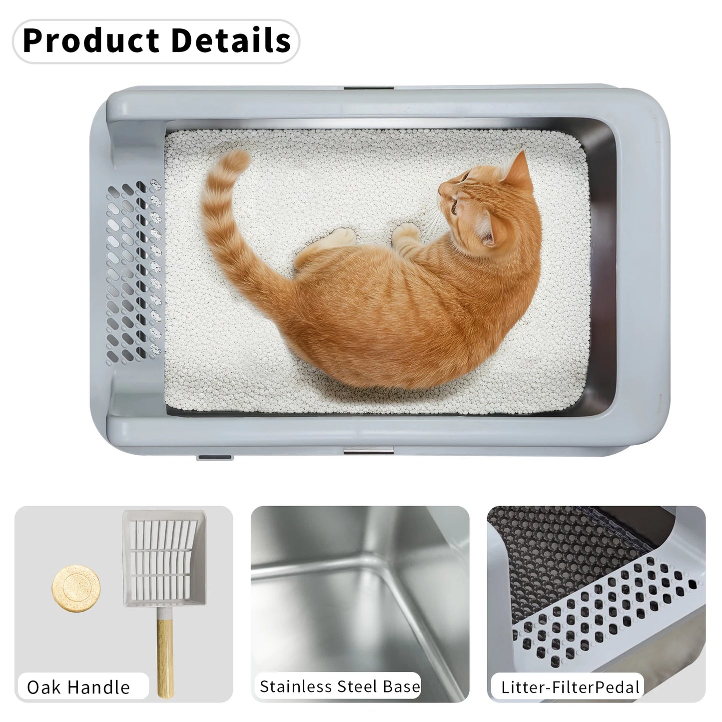 Large Stainless Steel Open Cat Litter Tray High Sided Deep Pan Box Loo Toilet with Litter Mat