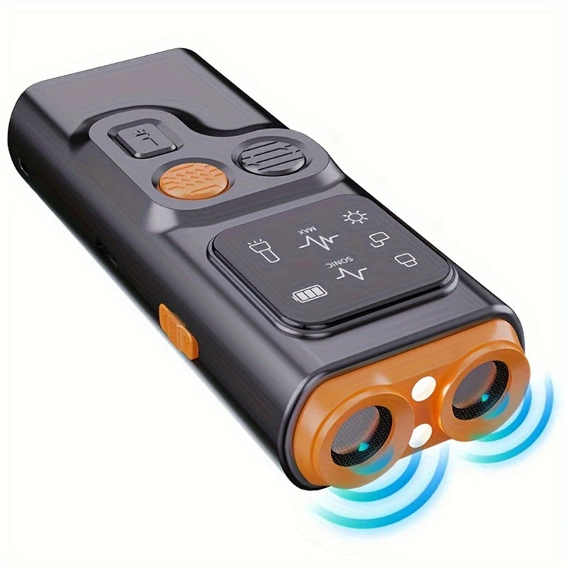 USB Rechargeable Sonic Dog Repeller With Dual Ultrasonic Emitter And High-Frequency LED Flashlight, Anti-Barking Device