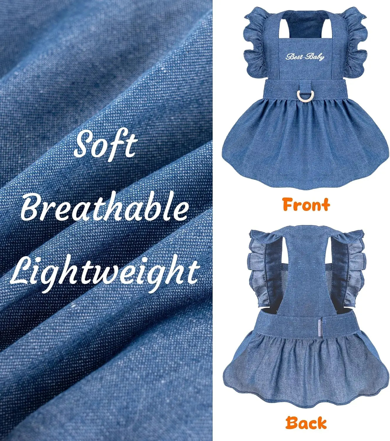 Denim Cat Dog Dress for Small Dogs with Leash Ring Summer Outfit for Girl