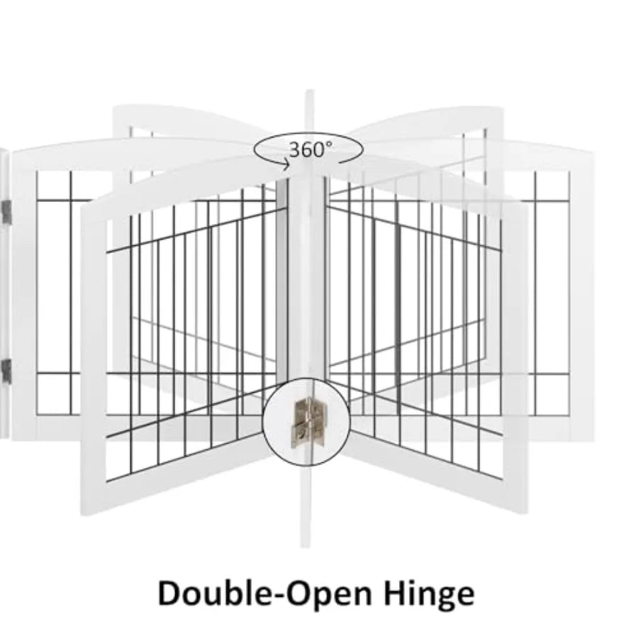 Free Standing Dog Gates for The House Stairs Doorways Indoor Foldable Wooden Small White Puppy Pet Gate Step Over Fence 60" W 2