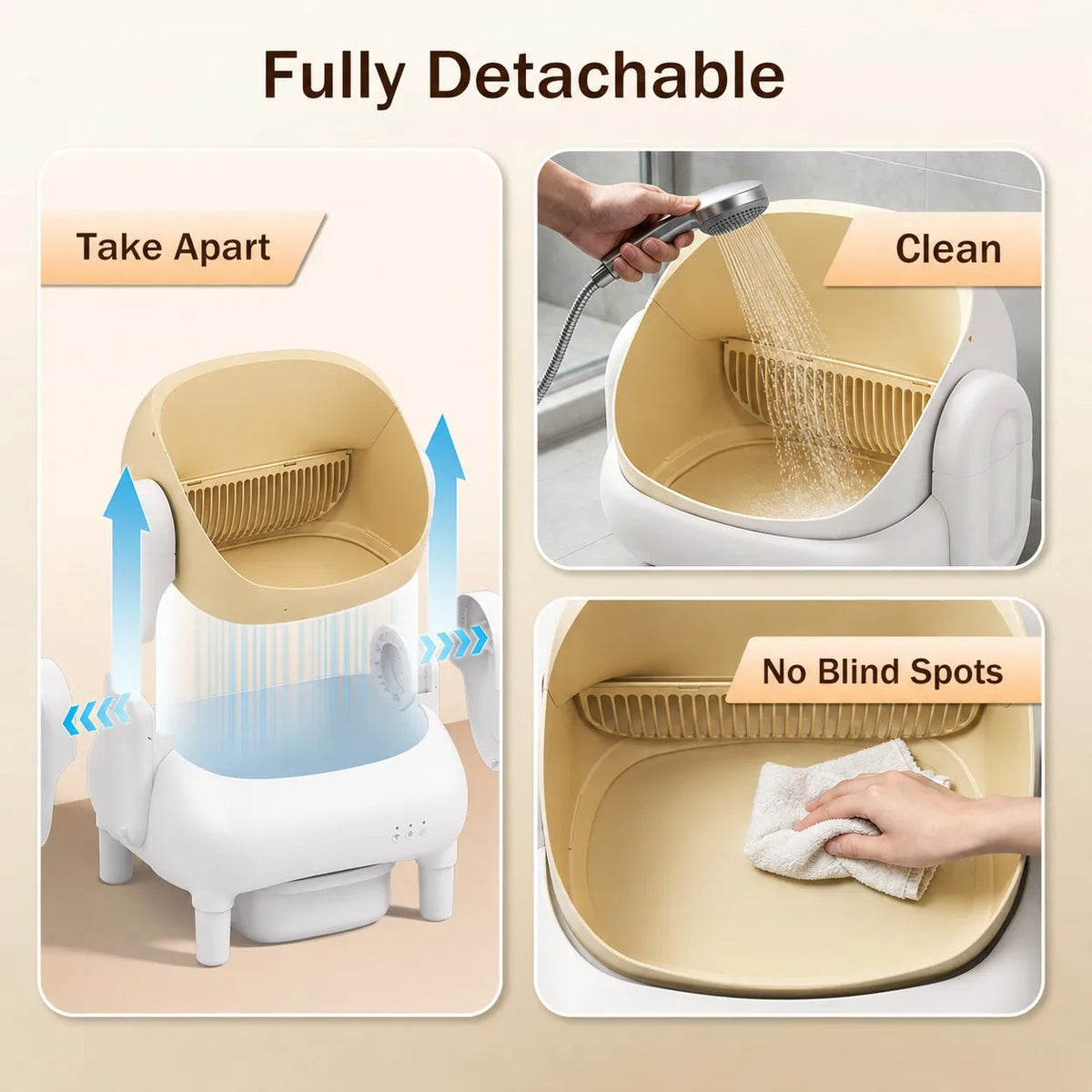 Cumrige Champagne Beige Smart Self‑Cleaning Cat Litter Box, WiFi APP Data Monitoring Automatic Cat Toilet, Sofa‑Shaped Anti‑Pinch Odor Sealed Cat Litter Box with Cleaning Brush & Waste Bags for Large Multi‑Cat Househo