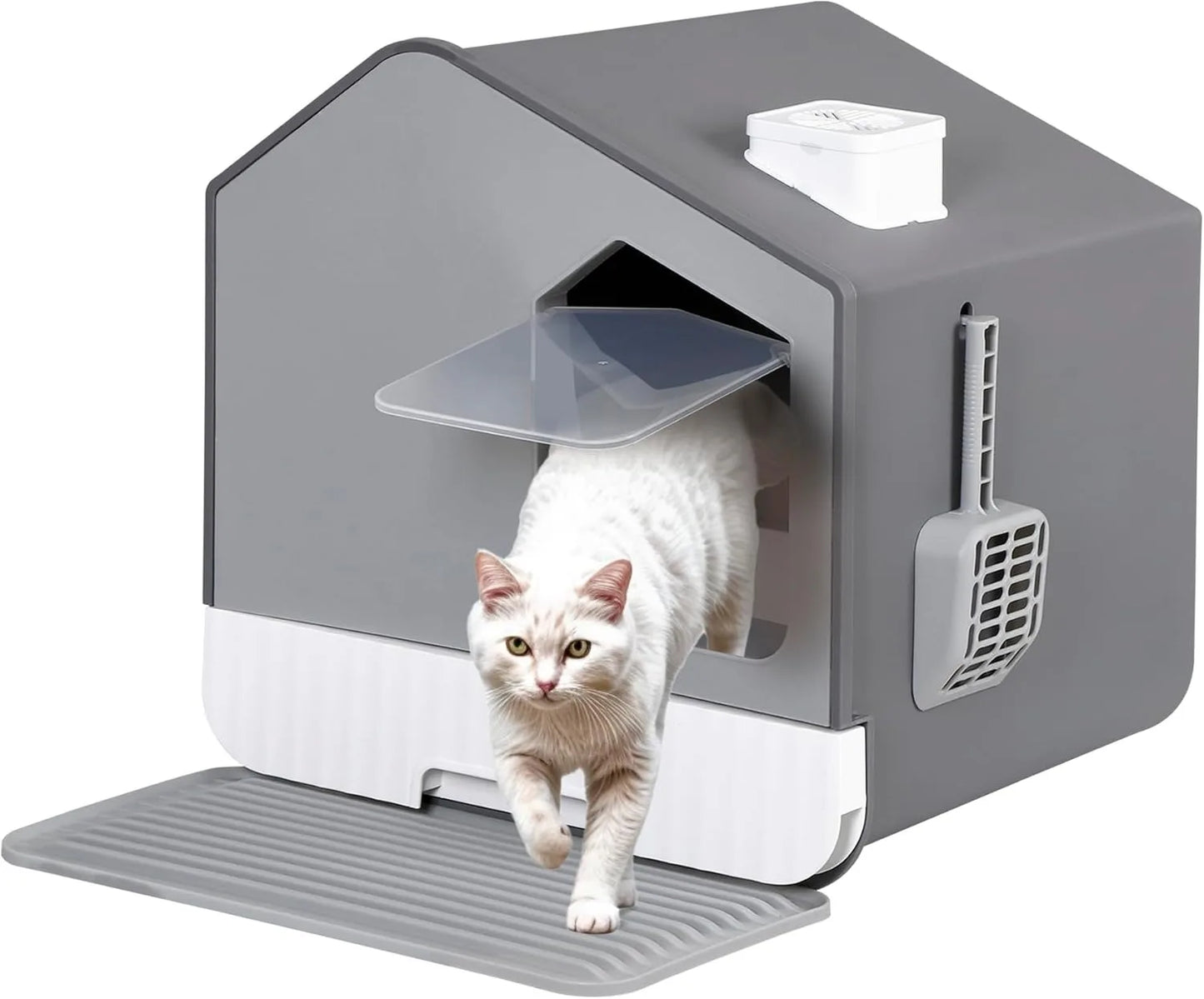 Extra Large Enclosed Cat Litter Box with Mat and Litter Scoop, Odorless Toilet Anti-Splashing Kitty Litter Pan Covered Hooded Ca
