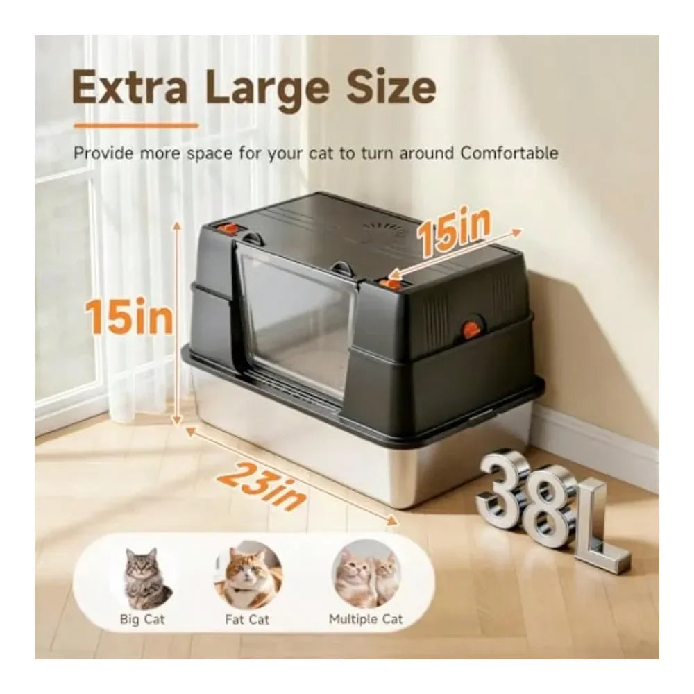 Cat Litter Box Litter Box Cat AccessoriesSteel Litter Box With Lid Side Entry Extra Large High Sided Enclosure Litter Box Remova