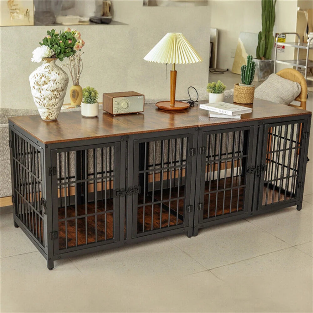 1Pcs Ultra Thicken Dog Crate Cage Pet Dog Puppy Kennel with Removable Divider and 4 Doors for 2 Small Dogs or 1 Medium Large Dog