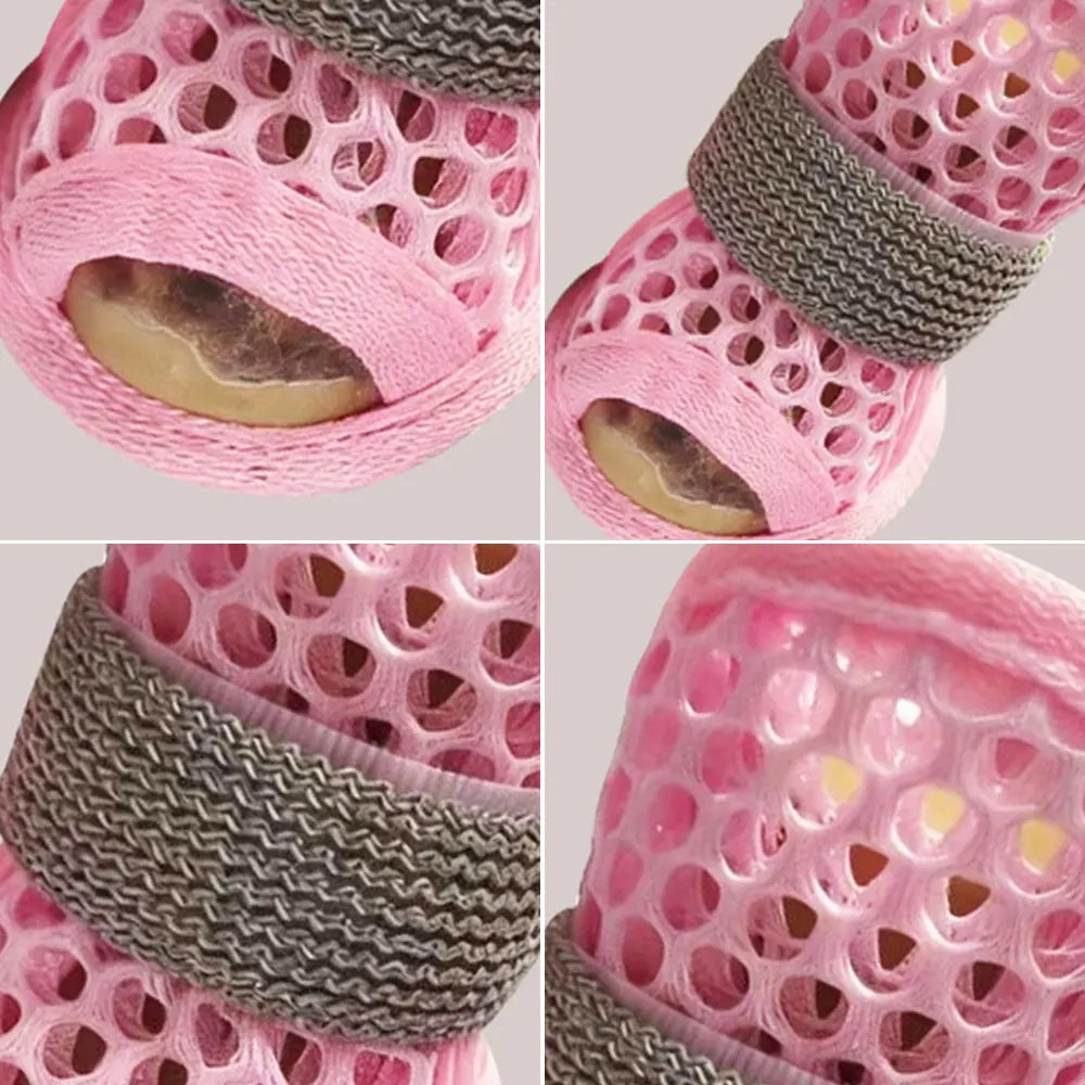 4Pcs Cute Mesh Dog Shoes Soft-sole Non-slip Cooling Dog Boots Elastic Strap Wear-resistant Dog Foot Cover For Small Medium Pets