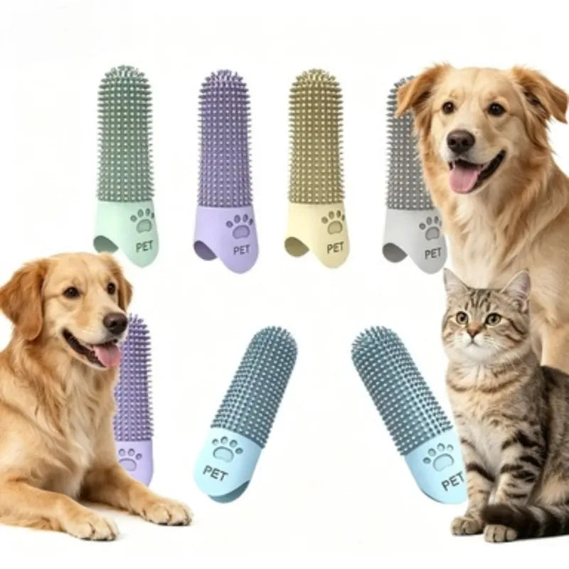 Soft Silicone Dog Toothbrush 360° Finger Toothbrush for Dogs Cats Durable Pet Finger Brush Tooth Cleaning Tool for All Breeds