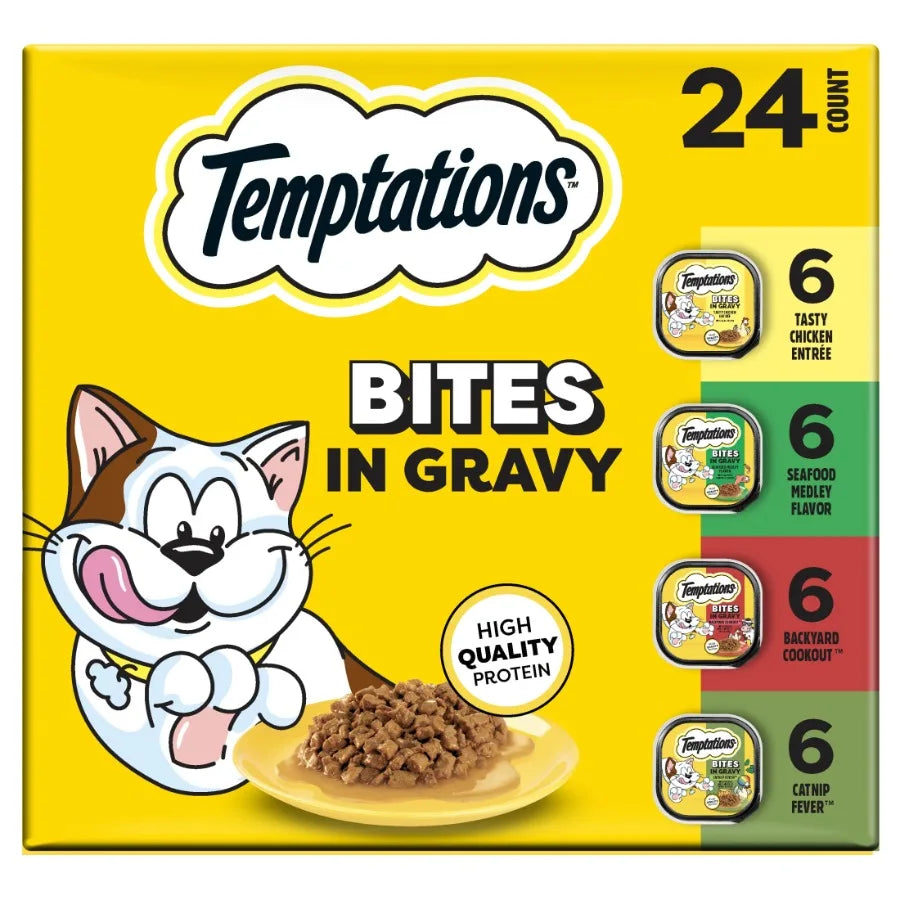 Bites in Gravy Variety Pack Adult Wet Cat Food, 3.5 oz Trays, 24 pk