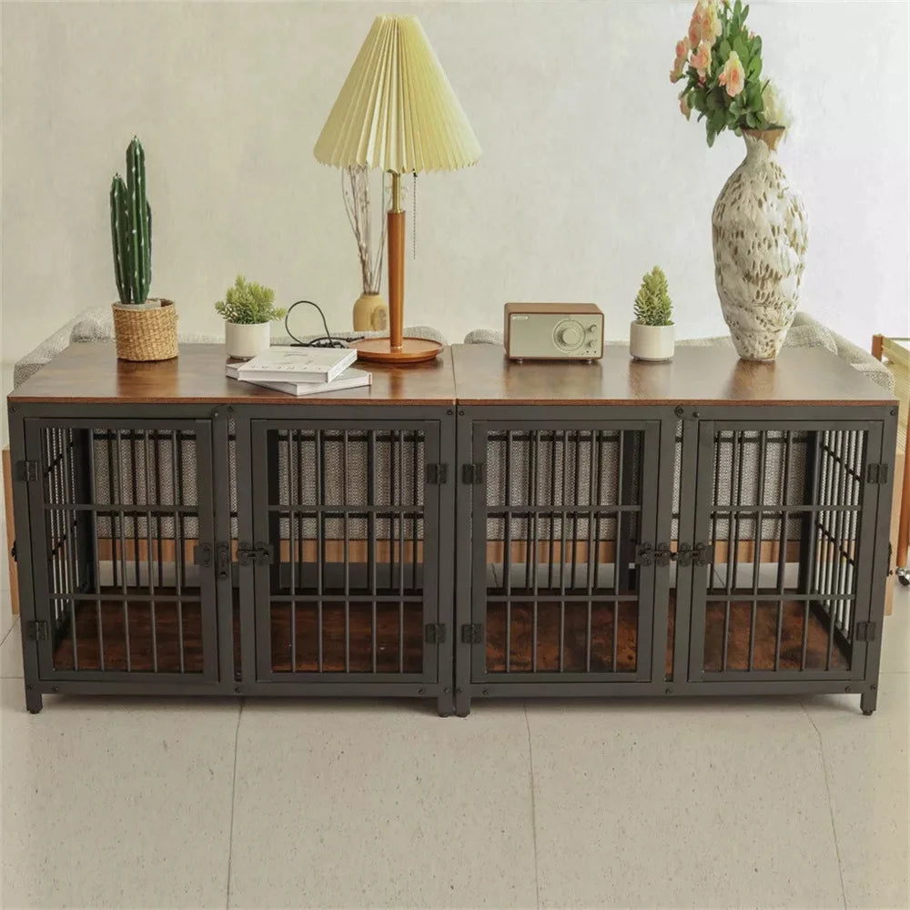 1Pcs Ultra Thicken Dog Crate Cage Pet Dog Puppy Kennel with Removable Divider and 4 Doors for 2 Small Dogs or 1 Medium Large Dog