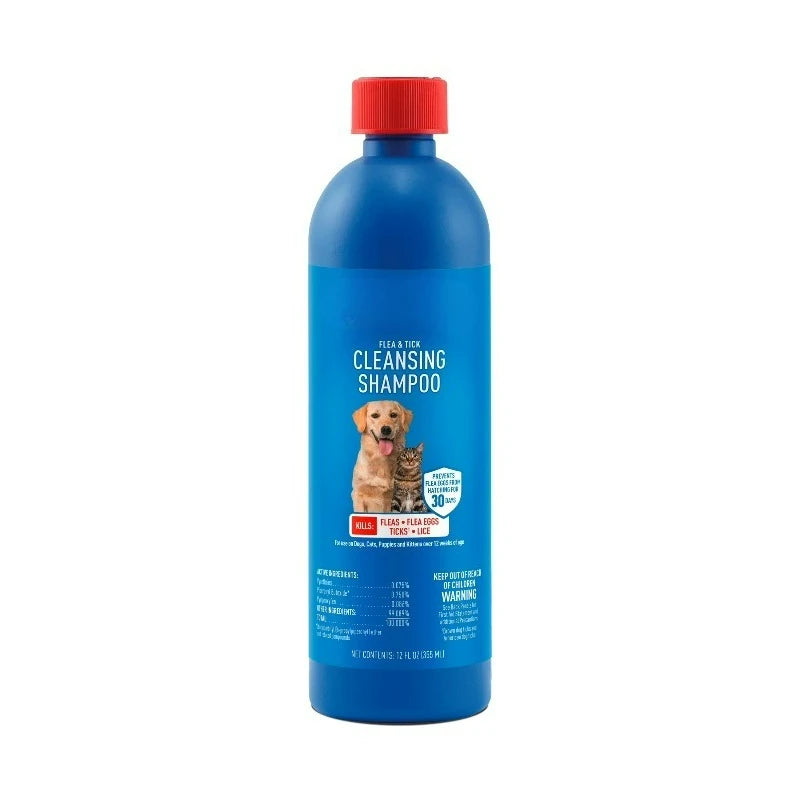 Flea & Tick Cleansing Shampoo for Dogs, Cats, Puppies & Kittens, Flea Shampoo to Treat Flea Infestations, Kills Ticks, Fleas,