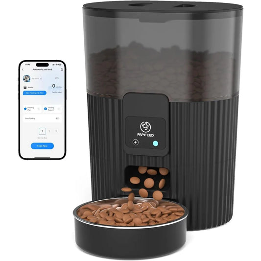 WiFi Automatic Pet Feeder, App Controlled 3L Dry Food Dispenser, Slow Feeder, 10 Meals Daily 6 Portions Per Meal, Dual Power Supply for Dogs & Cats