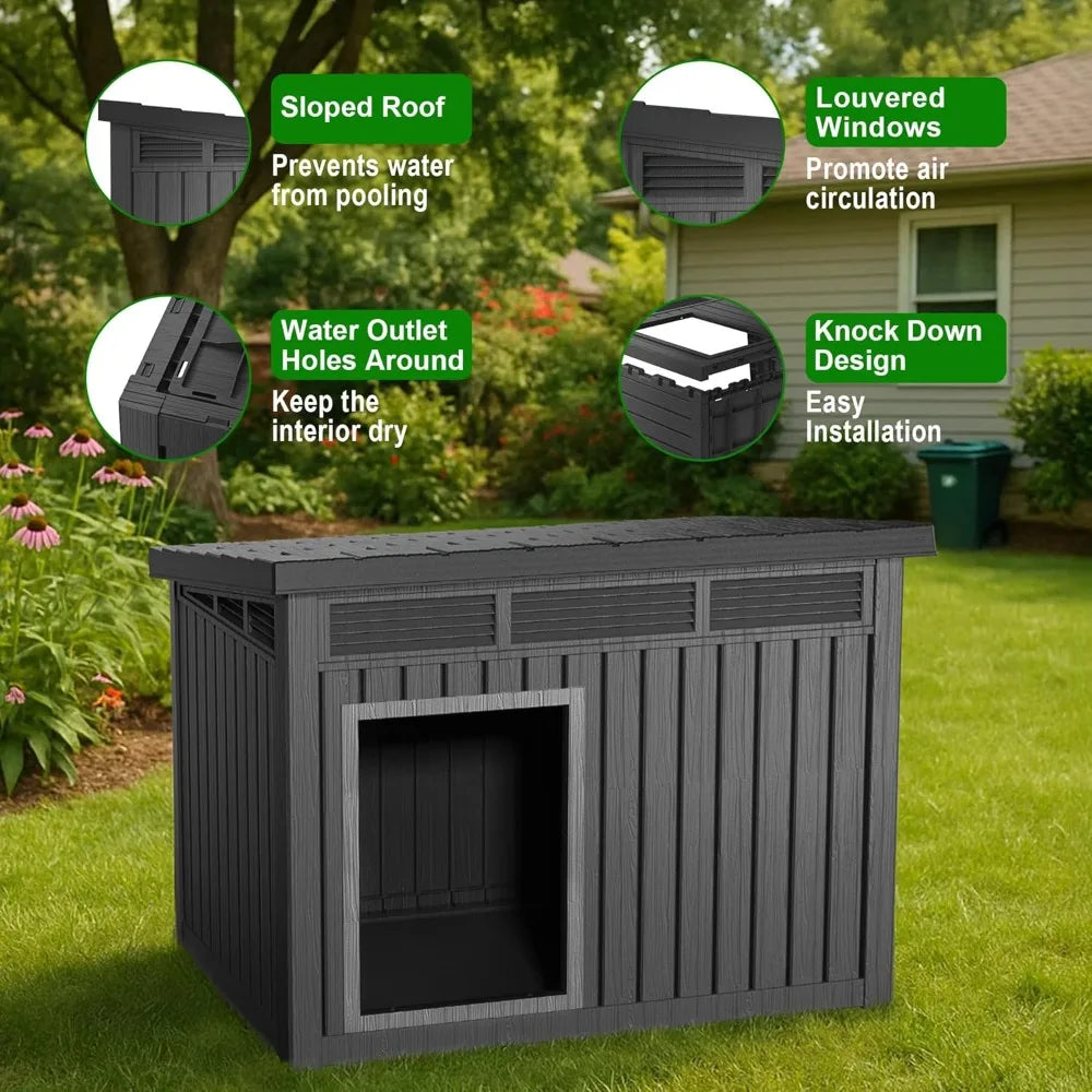 DRATO Outdoor Dog and Goat House - Resin All-Weather Dog House Outdoor, Durable Dog Kennel Outside for Backyard, Farm, Pasture