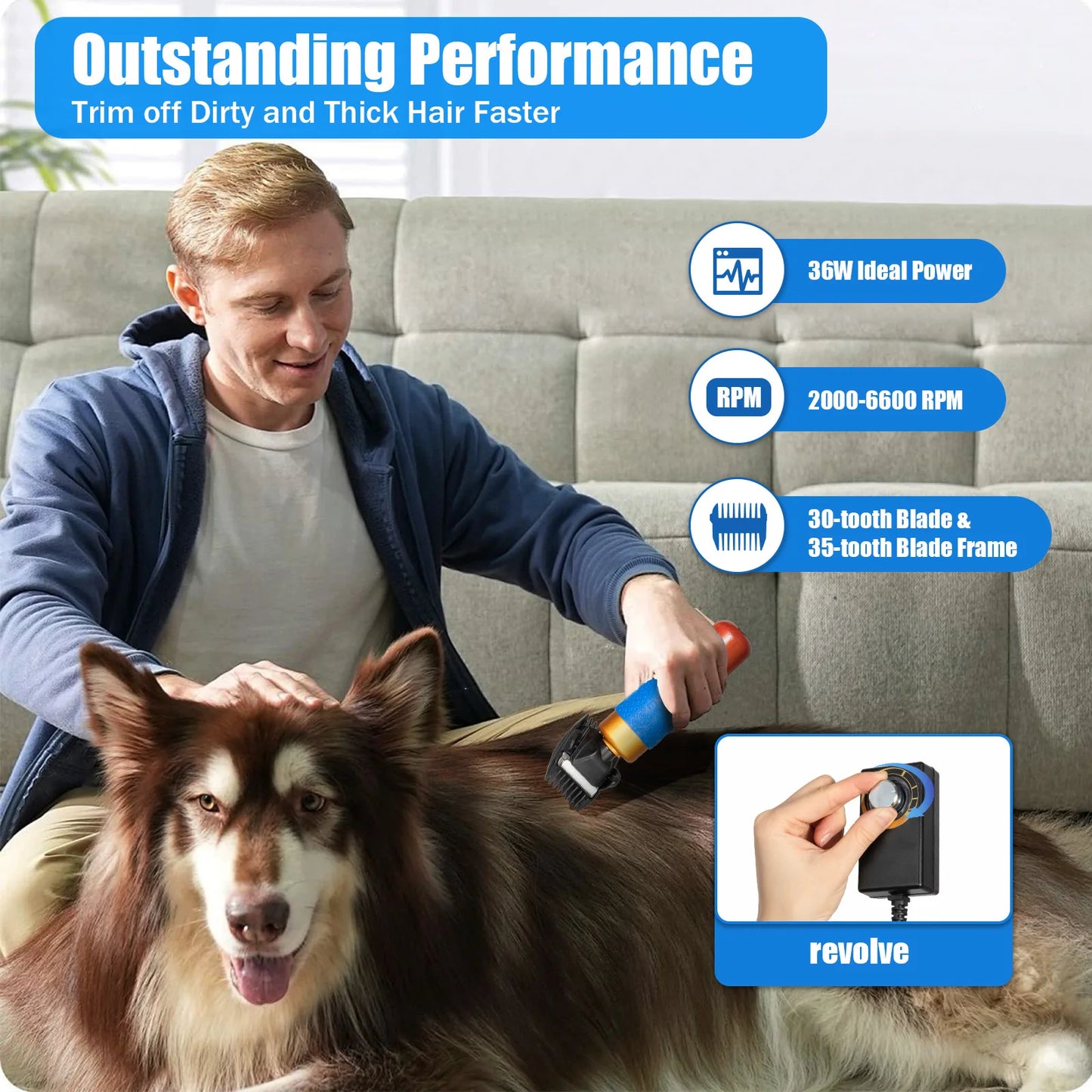 200W Plug-in Sheep Goat Shearer Low Noise Pet Hair Clipper 2000-6600rpm Electric Clipper for Dog Alpaca Rabbit and Trimming Tufted Carpets