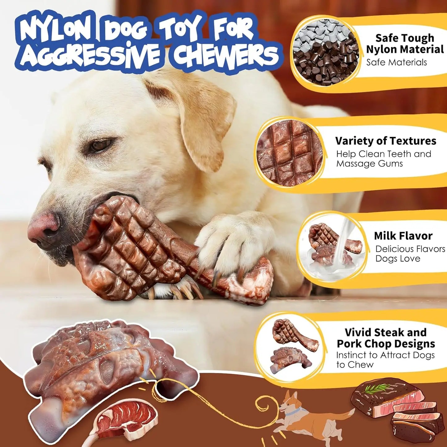 2 Pack Indestructible Dog Chew Toys for Aggressive Chewers - Tough Nylon Bones for Large Breeds