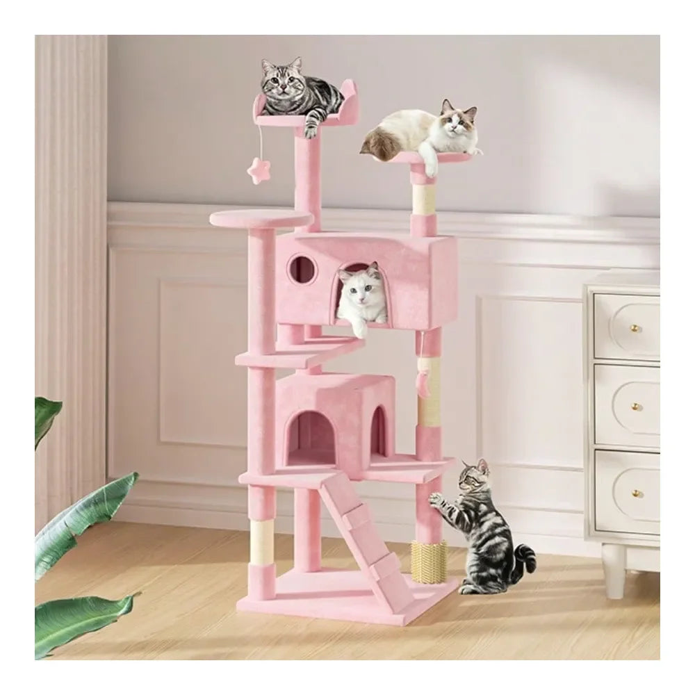 Tree, 60 Inch Cat Tree Tower With 2 Cat Condo, Cat Tower With ching Post, Cat Climbing Tower, Cat Tree For Indoor Cats