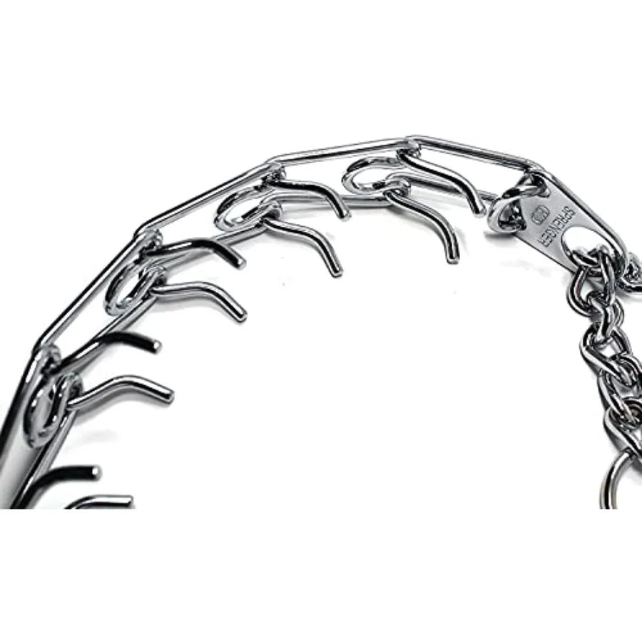 Dog training collar for outdoor use, chrome-plated steel, silver, quick-release buckle and no-pull design, 4mm x 25in XL
