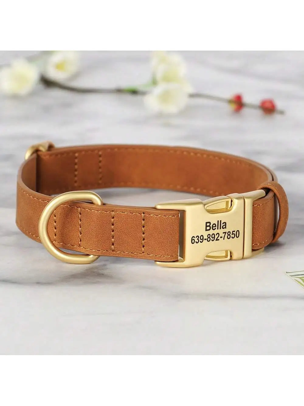 Stylish Upgraded Pet Collar Smooth PU Engraved Surface Comfort Lining Anti-lost Dog Accessory