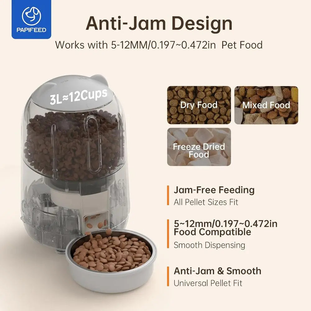 Automatic Cat Feeder with App, 2.4G WiFi Cat Food Dispenser, 3L Timed Cat Feeders for Dry Food, Slow Feeding, Dual Power Supply