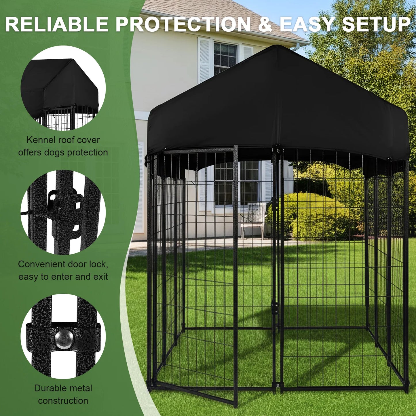 Outdoor Secure Wire Crate Kennel Steel Material Heavy Duty Welded Wire Steel Dog Playpen Fence with Door for Small/Medium Dogs