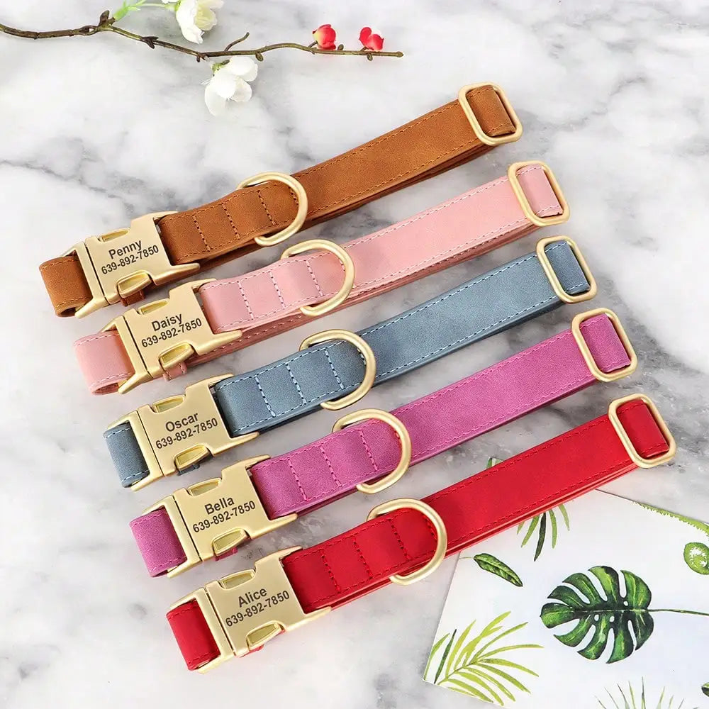 Stylish Upgraded Pet Collar Smooth PU Engraved Surface Comfort Lining Anti-lost Dog Accessory