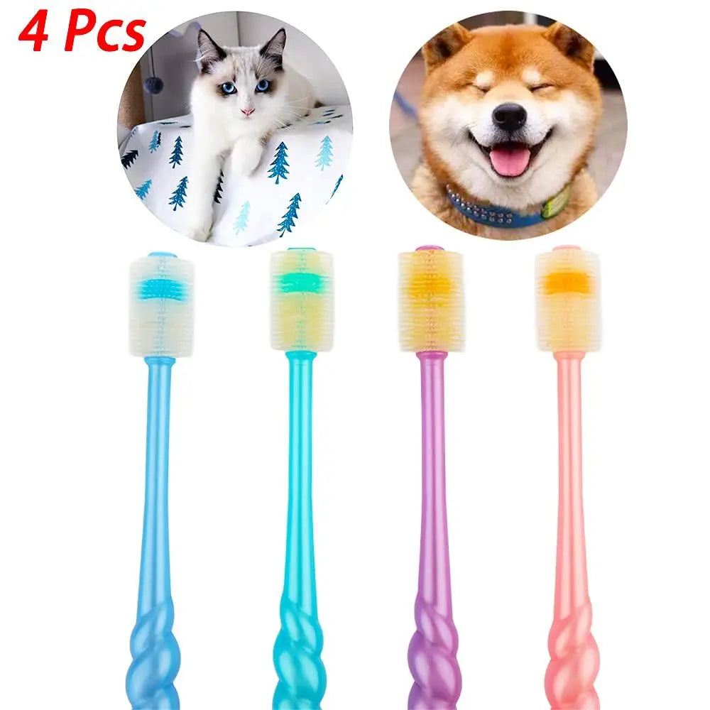 4 Pcs 360-Degree Small Dog and Cat Soft Toothbrush Silicone Deep Pet Teeth Cleaning Kit