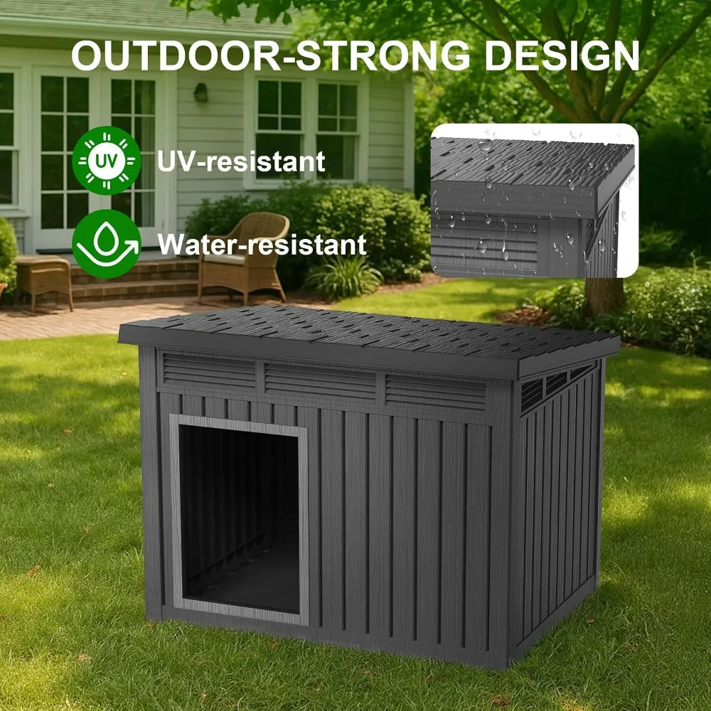 All-Weather Resin Dog House - Durable Outdoor Kennel for Backyard, Farm, Pasture