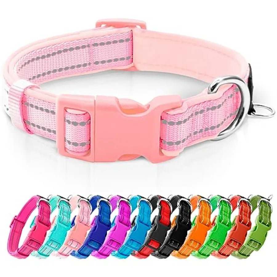 Reflective Dog Collar, Soft Neoprene Padded Pet Collar with ID Tag Ring, Adjustable for Small Dogs,,S