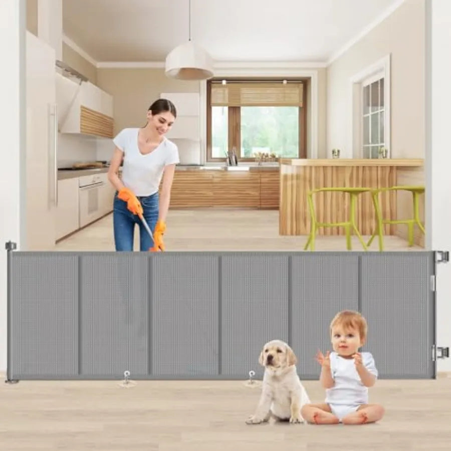 Upgrade 120 inch Retractable Baby Gates Extra Wide Baby Gate for Large Opening Extra Long Mesh Gate for or Pet Dog Gate Child S