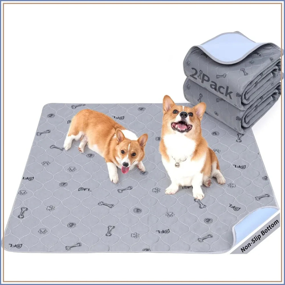 Reusable 2-Pack Washable Dog Pee Pads, 18x24in Absorbent Non-Slip Training Pads with Bone Print