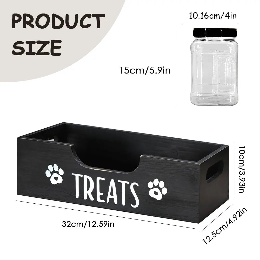 Wooden Pet Snack Storage Box with 3 Plastic Treat Jar Snack Organizer Multifunction Airtight Dog Treat Bin for Cat Food Storage