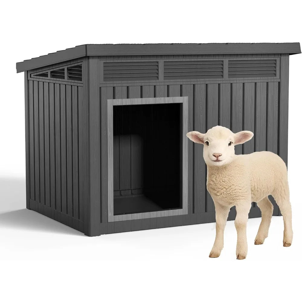 DRATO Outdoor Dog and Goat House - Resin All-Weather Dog House Outdoor, Durable Dog Kennel Outside for Backyard, Farm, Pasture