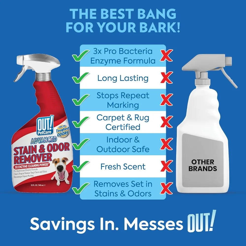 Pet Odor & Stain Remover Spray, Carpet & Floor Cleaner, Deodorizer for Dogs & Cats, 32 fl oz (2 Pack)