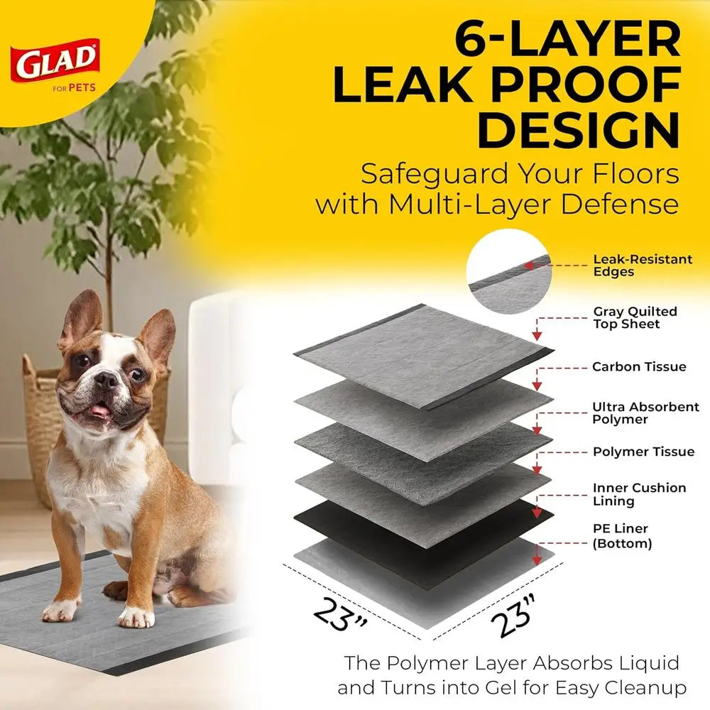 Black Charcoal Puppy Pads 23x23 Inch 6-Layer Leak-Resistant Carbon Odor Control Pheromone Attractant 14 Count