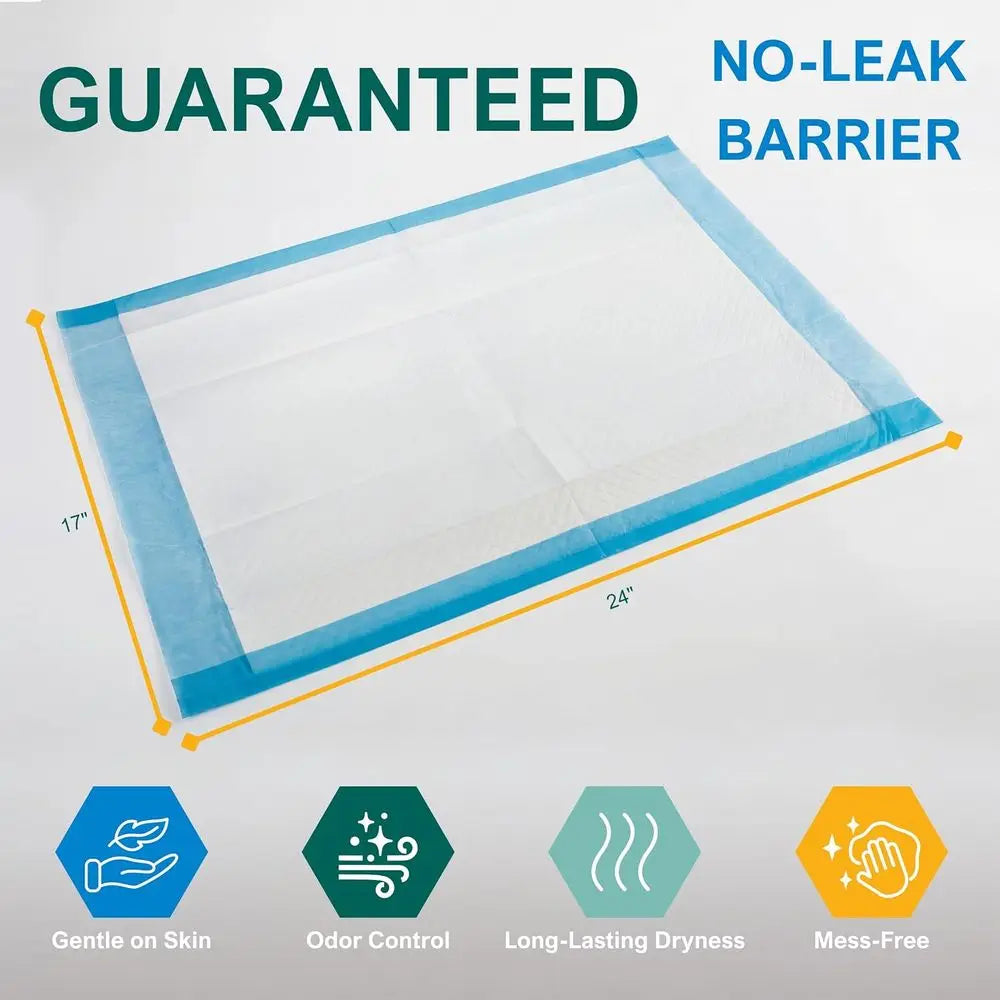 Disposable Underpads 17'' x 24'' (100-Count) Incontinence Pads, Bed Covers, Puppy Training | Thick, Super Absorbent Protection f