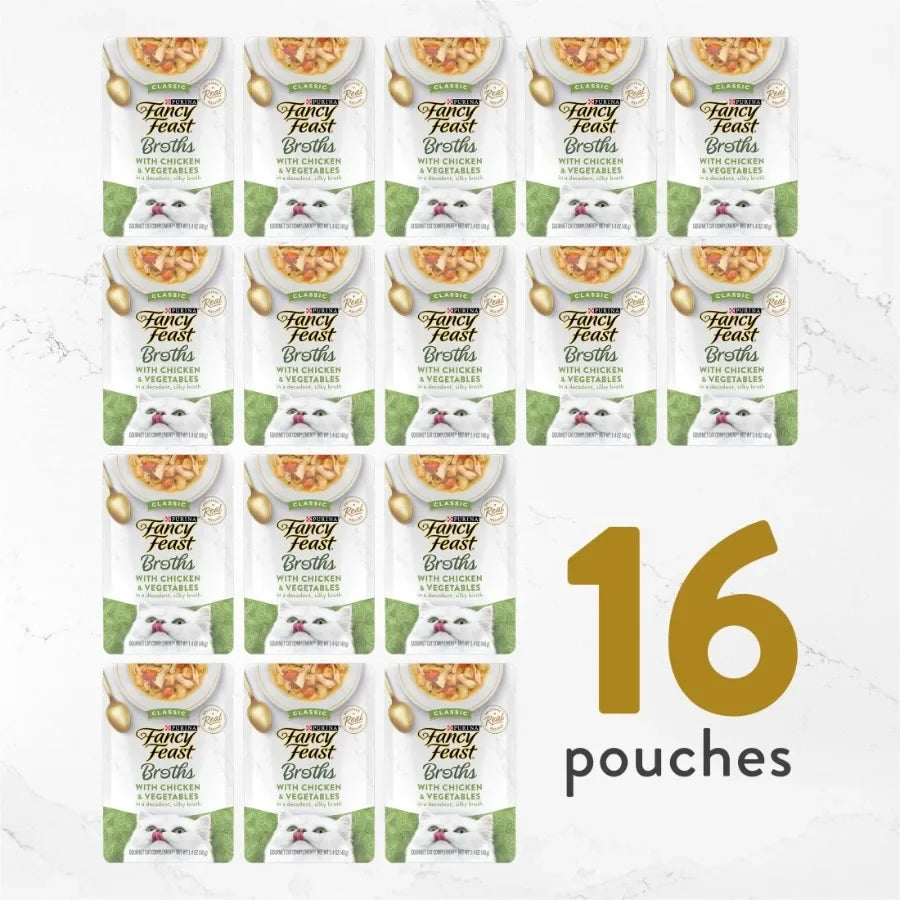 Purina Broths, Wet Cat Food, Chicken and Veggies, 1.4 oz Pouch, 16 Pack