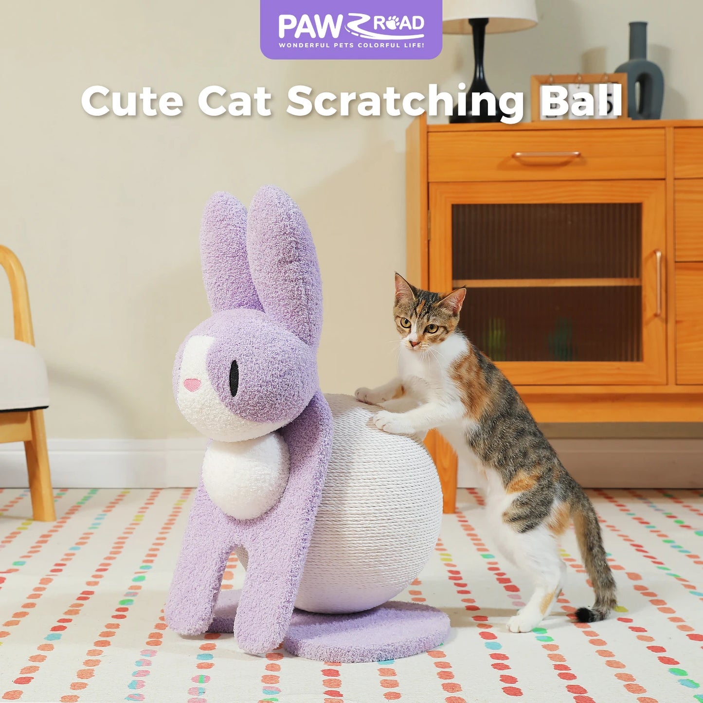 Cute Cat Scratching Posts for Indoor Kitten Large Cat Scratch Ball Rabbit Cat Scratcher Toy with Paper Rope Cat Tree Cat Toys