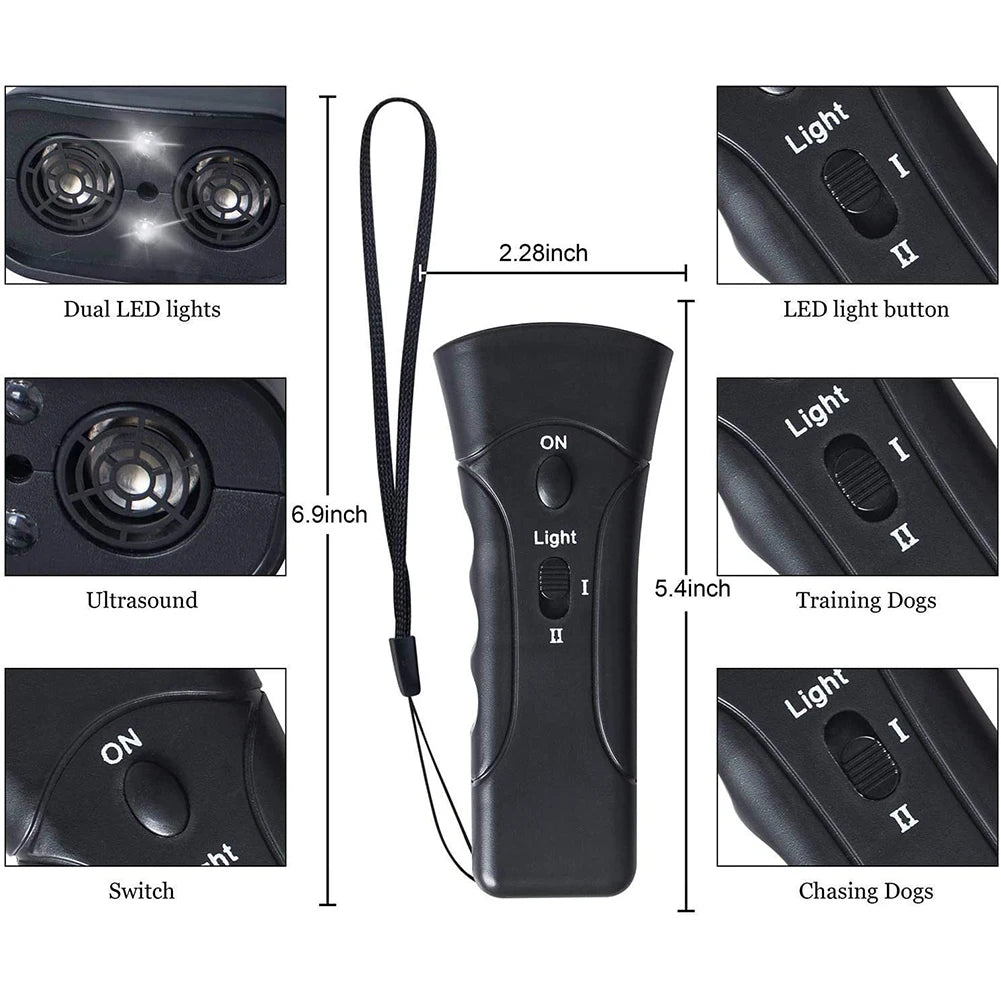 Ultrasonic Bark Arrester Plastic with LED Flashlight Dog Anti Barking Device Anti Barking Equipment for Pet Training Accessories